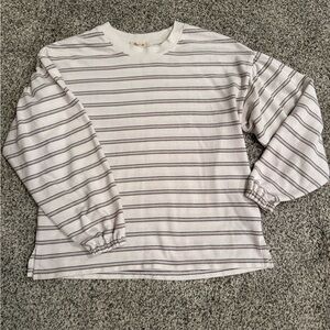 Madewell White and Black Striped Crewneck Top